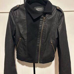 Current/Elliott Black Leather Jacket with Gold Accents